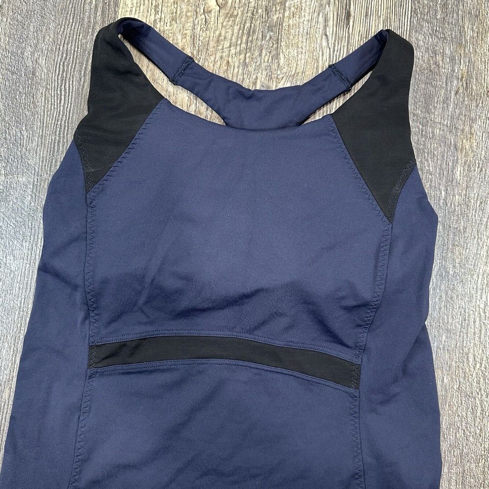Athleta Women's X-Small Ace Racer Tank Top Pockets Blue Shelf Bra Running Mesh - Picture 4 of 16